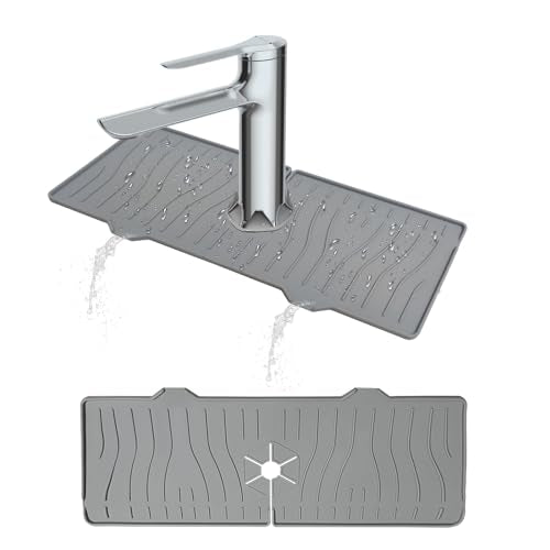 New Kitchen Sink Splash Guard,Silicone Faucet Mat Splash Catcher, Handle Drip Catcher Tray, Multipurpose for Kitchen Dish Drying Mats Sponge Holder and Bathroom Countertop Protect - color: Gray-2