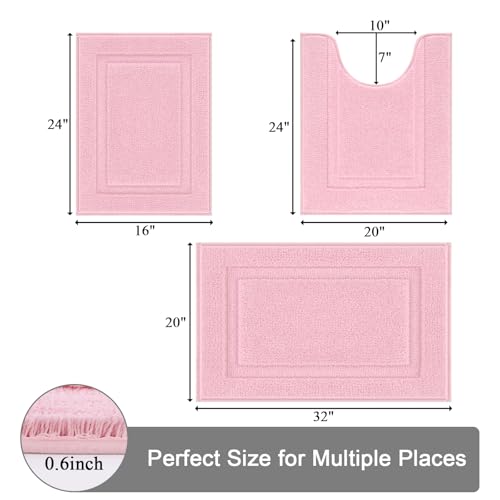 SHACOS Pink Bathroom Rugs Sets 3 Piece Bath Mat U Shaped Toilet Rug | 20x32+ 16x24+ 20x24, Soft Fluffy Microfiber Bath Rugs Set, Non Slip Washable Absorbent Bathroom Floor Mats Carpet Shower Rug - color: Pink, size: 16"x24"+ 20"x32"+U Shape 20"x24"