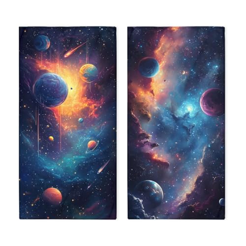 Alien Deep Space Hand Towels, Planets Nebulae Meteor Showers Decorative Fingertip Face Towels Soft Absorbent Dish Towel for Kitchen Bathroom Gym Spa - color: Alien Deep Space