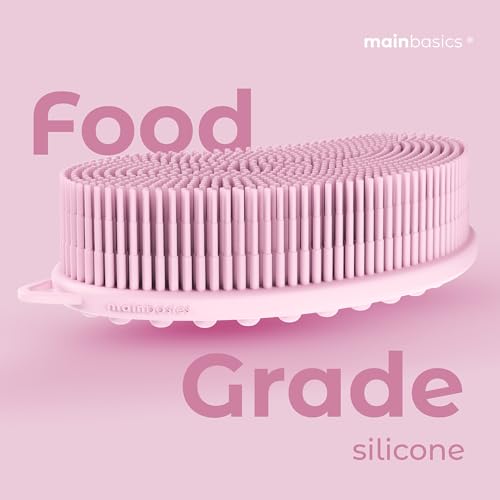 MainBasics Silicone Body Scrubber Dual-Sided, Pink, Massage | Shower Scrubber with Massage Nodes, Silicone Loofah Alternative for Deep Clean - color: Pink, size: Massage