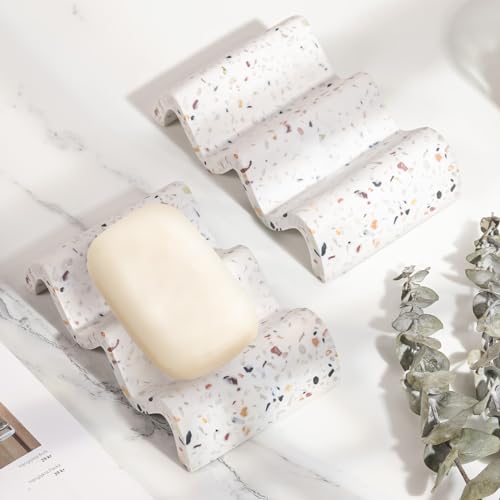 Luxspire Soap Dish, Marble Soap Dish, Self-draining Tray, Soap Holder Saver for Shower, Bathroom, Sink, Kitchen and Countertop - Terrazzo - color: Terrazzo