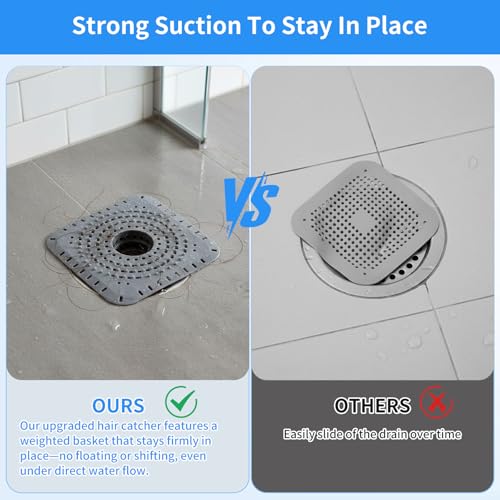 Premium Silicone Shower Drain Cover Hair Catcher, 3 Pack with Clean-Out Tool & Drain Clog Remover, Bathroom Sink Strainer - Flexible & Durable for Tub Shower, Bath, Laundry