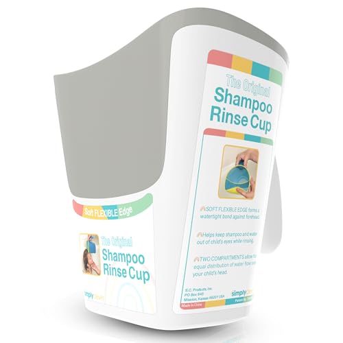 Shampoo Rinse Cup for Kids | Baby Bath Pail | Tear Free Baby Rinser Pail - color: White/Gray