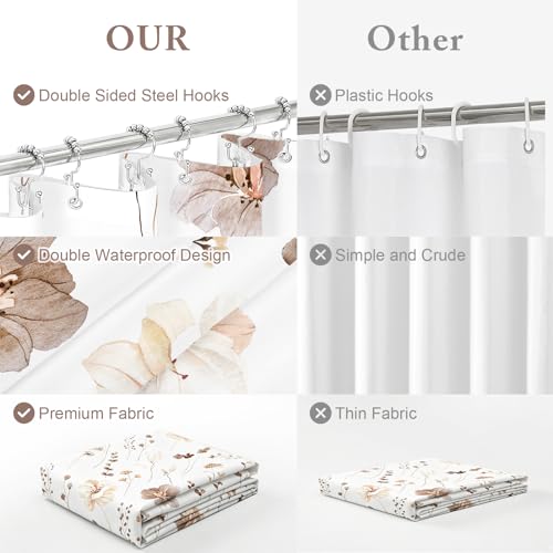 Gibelle Small Stall 3 in 1 Shower Curtain Set, Brown Watercolor Floral Bath Curtain and PEVA Liner Set with 12 Double Sided Steel Hooks, Waterproof Fabric Bathroom Curtain 36x72 - color: Brown, size: 36"W x 72"L (Pack of 1)