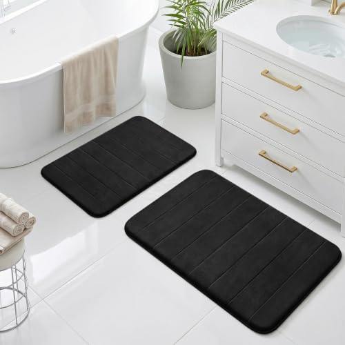 Bathroom Rugs Set 2 Piece Thicker Memory Foam Bath Mat Set Non Slip Quick Dry Machine Washable Black Bath Rugs for Bathroom Floor, Tub and Shower, 19"x31"+15"x23" - color: Black, size: 31" X 19" + 23" X 15"