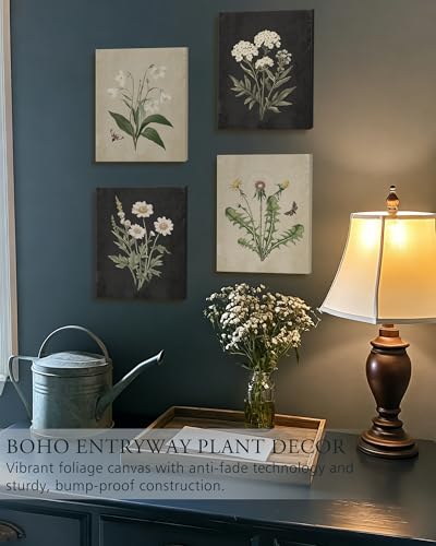 KUVIOKE Vintage Botanical Boho Framed Wall Art Set of 4 Piece Antique Flower Prints Farmhouse Retro Plants Rustic Artwork Bathroom Kitchen Home Decor Ready to Hang 8x10inx4pcs (Framed) - color: Vintage Botanical - Standard, size: 8 x 10in x 4 Panels