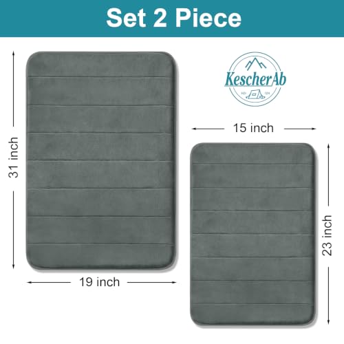 Bathroom Rugs Set 2 Piece Thicker Memory Foam Bath Mat Set Non Slip Quick Dry Machine Washable Dark Grey Bath Rugs for Bathroom Floor, Tub and Shower, 19"x31"+15"x23" - color: Dark Grey, size: 31" X 19" + 23" X 15"