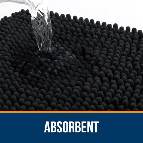 OLANLY Toilet Rugs U-Shaped 20x20, Extra Soft Absorbent Chenille Contour Bathroom Rugs for Toilet, Dry Quickly, Machine Washable, Non-Slip Bath Mat, Black - color: Black, size: 20" X 20" Contour Rug