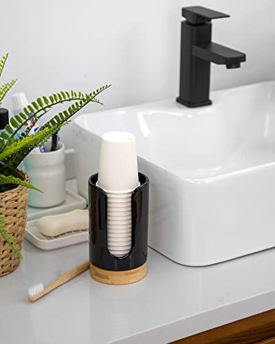 Ceramic Bathroom Cups Dispenser - 3-5 oz Disposable Paper & Plastic Bathroom Cups Holder - Mouthwash Cups Dispenser for Bathroom, Guest Toiletries, Countertop, Coffee - BPA Free (Black) - color: Black