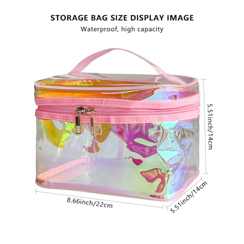 Waterproof Holographic Red PVC Makeup Bag with Handle - 8.66 * 5.51 * 5.51 inch Travel Cosmetic Organizer for Women Men Toiletry Pouch (Holographic Red-L) - color: Holographic Red-L
