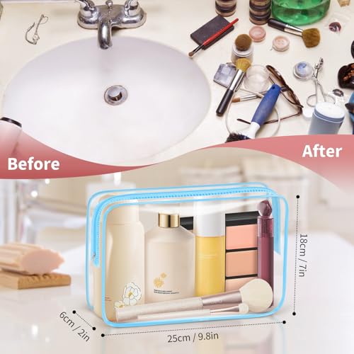 TISRATOK 12 PCS Clear Makeup Bag for Women with Zipper, TSA Approved Toiletry Pouch, Cosmetic Bag Bulk for Travel Organizer Essentials - Blue,Large - color: Blue, size: Large