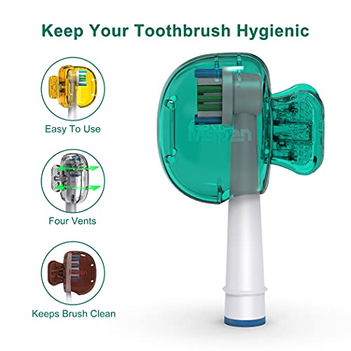 Mspan Toothbrush Protector Travel Cover: Brush Head Cap Cute Clip Case Bulk Guard - Oral Care Accessories Pod for Kids Adults - color: Teal, Brown, Yellow, Grey