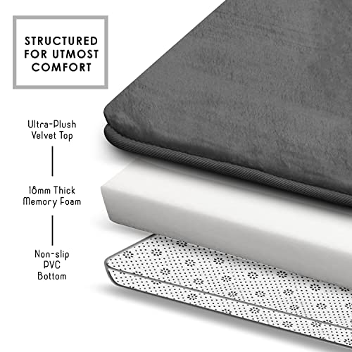 Clara Clark Bathroom Rugs, Velvet Memory Foam Bath Mat, Non-Slip Bath Rugs, Machine Wash, Dries Quickly, Ultra Soft Plush Bath Mats for Bathroom, - color: Dark Grey, style: 17 x 24 + Contour