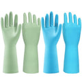 JOR Kitchen Dishwashing Gloves, Durable and Reusable Rubber with Non-Slip Grip, For Household Chores, Multi-purpose Use for Pantry, Bathroom Laundry, Medium, 12-inch Long Cuff, 2 Pairs, Green & Blue