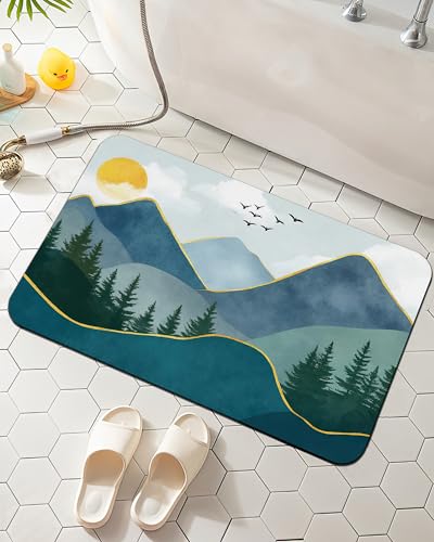 Elightvap Mountain Landscape Sun Bathroom Rugs Mat Non Slip Absorbent Quick Dry Rug Bath Mats for Bathroom Floor Bathtub,17 * 29.5 Inches - color: Mountain Landscape Sun