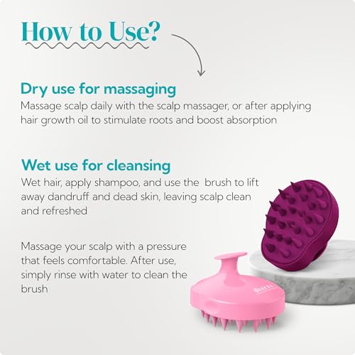 HEETA Hair Scalp Massager Shampoo Brush 2 Pack, Soft Silicone Bristles to Remove Dandruff, Waterproof Hair Scrubber for Both Wet Dry Use, Suitable for Men & Women (Pink & Purple) - color: 01- Pink & Purple