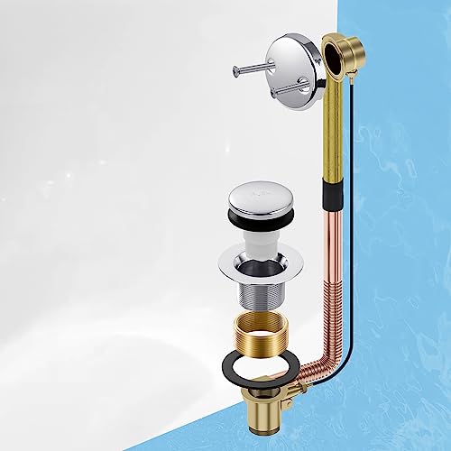 Chrome Bathtub Drain Tip-Toe Tub Trim Set with Two-Hole Overflow Faceplate Bathroom Tub Drains Replacement Conversion Tub Drain Kit Assembly with Universal Fine & Coarse Thread - color: Chrome