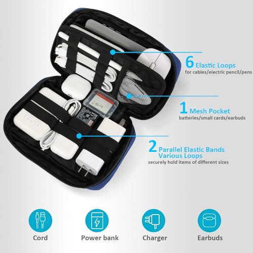 GOX Cable Organizer Travel Bag, Water Resistant Electronic Accessories Case, All-in-One Tech Storage Pouch for Chargers, Cords, Batteries,Phone, Hard Drive & Power Bank (Navy) - color: Navy