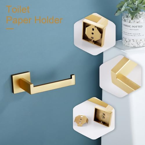 KOKOSIRI Gold Toilet Paper Holder Toilet Roll Holder for Bathroom Kitchen Washroom T-304 Stainless Steel Wall Mounted, Gold Finish, B2003BG - color: Brushed Gold, size: Without Shelf(1 Pack)