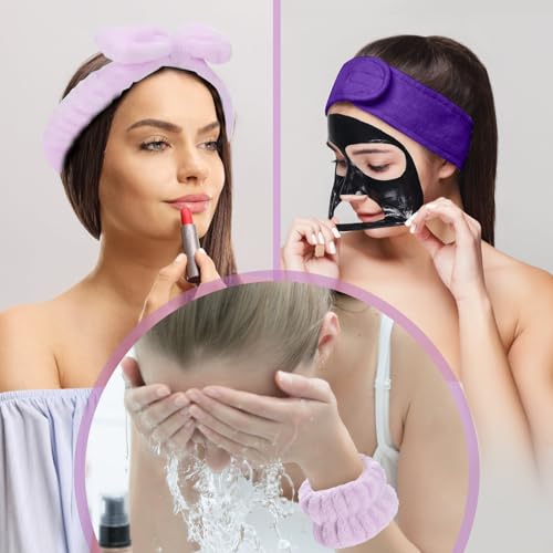 20 Piece Spa Set, Face Wash Headband and Wristband, Bubble Headband, Gifts for Ladies, Women's Headbands (Purple) - color: Purple