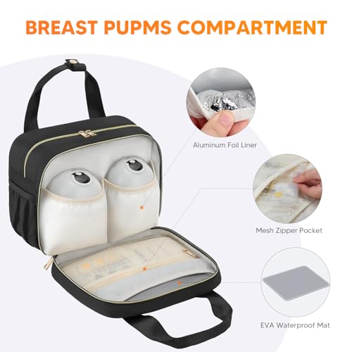 PIIOSER Breastmilk Cooler Travel Bag with Ice Pack, Compatible with Wearable Breast Pumps & Accessories - Portable Hands Free Breast Pump Carrying Case for Nursing & Working Moms, Black - color: Black