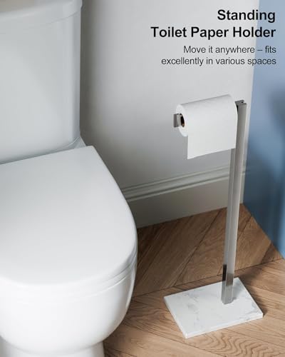 Freestanding Toilet Paper Holder Stand Brushed Nickel SUS 304 Stainless Steel Rustproof 22 Inch Rotating Bathroom Tissue Roll Holder for 4 Rolls with Marble Base by HOMEMYSTIQUE - color: Brushed Nickel