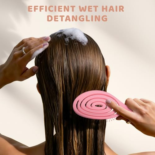 SHINLEA Detangle Hair Brush, Detangling Wet Spiral Hairbrush for Women, Men, kids, Vented Detangler for Blow Drying, Glide Through Tangles For All Hair Types (Pink) - color: Pink