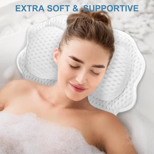 SetSail Bath Pillow, Relaxing Bath Pillows for Tub Neck and Back Support Soft 4D Breathable Air Mesh Ergonomic Bathtub Pillow with 6 Strong Suction Cups and Hook Luxury Bathroom Accessories,White - size: White1