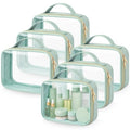 Abbylike 6 Pcs Clear Makeup Bags Bulk 7.9 x 5.9 x 2.4 Inches Quart Size Approved PU Leather Toiletry Bag with Handles Small PVC Clear Travel Cosmetic Case for Women Wedding Bridal Gifts(Green) - color: Green