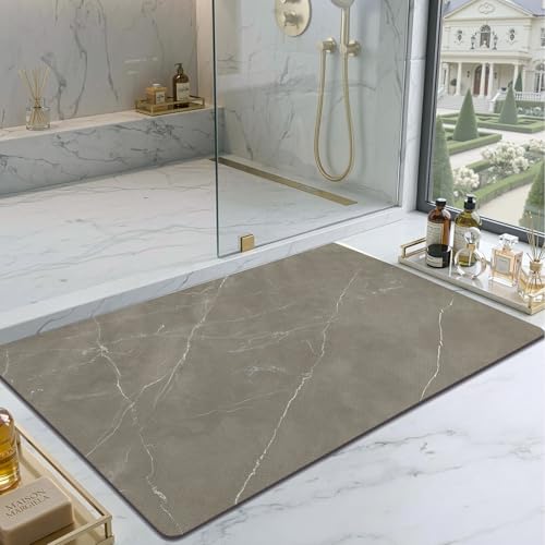Color&Geometry Ultra Thin Bathroom Rugs Non Slip,Absorbent Quick Dry Bath Mats for Bathroom,Thin Bath Rugs Washable with Rubber Backing Fit Under Door Outside Shower,Taupe Marble,17"x30" - color: Taupe Marble, size: 17"x30"