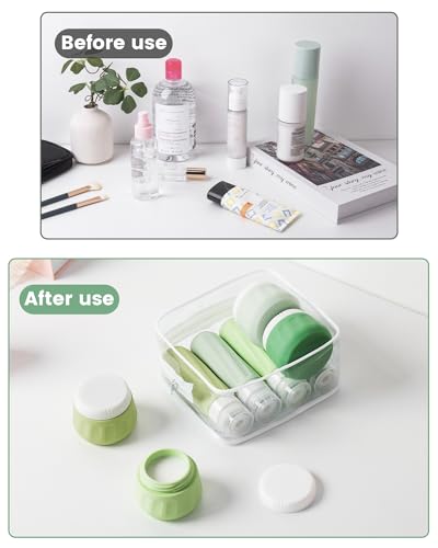 Mrsdry Travel Size Toiletries 8 Pack, TSA Approved 3oz Silicone Squeeze Bottles & Cream Jars with Clear Travel Bag - color: Water Green, size: 3oz bottle 3oz jar