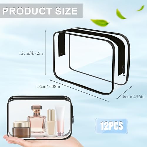 Clear Toiletry Bag, 12 Pack TSA Approved Toiletry Bag Carry on Travel Accessories Bag, Quart Size Bag for 3-1-1 Liquids Airport Airline Compliant Clear Makeup Bag with Metal Zipper (Black Bags) - style: Black Bags
