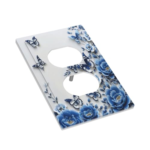 Decorative Outlet Covers Blue Peony Flowers Butterfly Vintage Floral 1 Gang Duplex Light Switch Cover Plate Electrical Switch plates Wall Plates Receptacle Covers for Bathroom Bedroom Decor - color: Blue Peony Flowers Butterfly Vintage Floral, size: 1 Gan