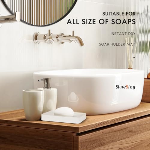 1 Pack Diatomite Soap Dish Holder, Quick Dry Stone Bath Tray, Diatomaceous Earth Stone Soap Holder, Water Absorbent Rectangular Soap Dish for Bar Soap, White - color: White/Square, size: 1-Pack