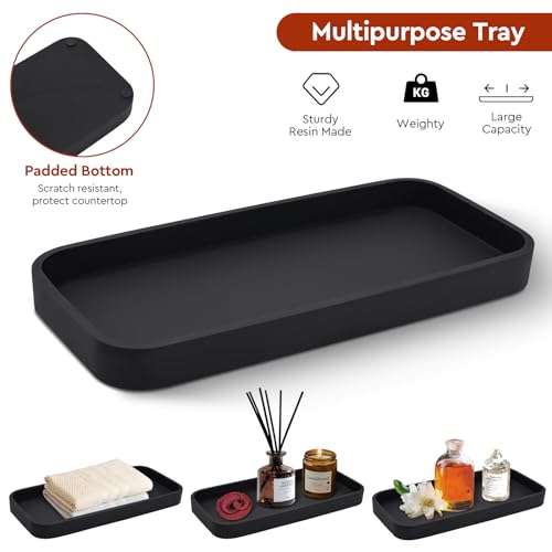 Bathroom Accessories Set,4 Pcs Amber Glass Bathroom Accessories Sets-Lotion Soap Dispenser,Toothbrush Holder,Qtip Holder Dispenser & Resin Vanity Tray,Countertop Vanity Organizer,Amber - color: Amber + Matte Black Tray
