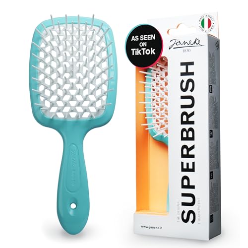 Janeke Original Patented Superbrush Detangler Brush Anti-static Hairbrush Easy For Wet or Dry Use Flexible with Nylon Bristle Great for All Hair Types - Long Thick Curly (Tiffany) - color: Tiffany Superbrush