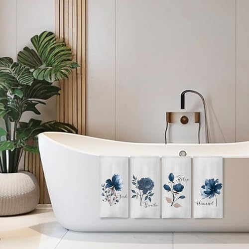 Boho Botanical Bathroom Hand Towels Set of 4, Relax Breathe Soak Unwind Decorative Hand Towels for Gym Yoga Spa Bathroom Decor, 16x24 Inches(Style F) - color: F