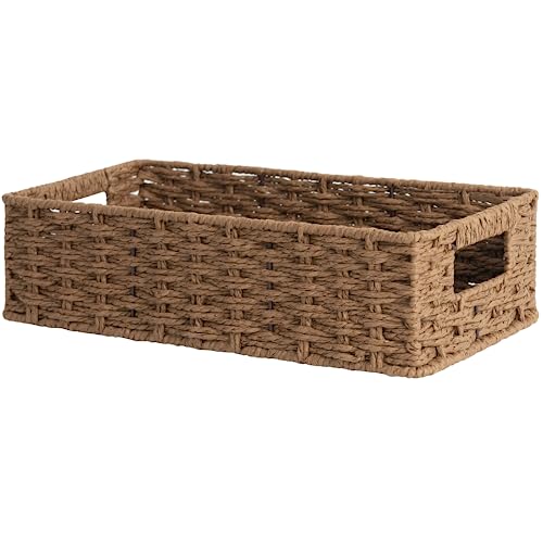 StorageWorks Toilet Tank Tray, Brown Round Paper Rope Bathroom Baskets for Organizing, Toilet Tank Basket, Toilets Organizer with Built-in Handles, 14 ¼"L x 6 ¾"W x 3 ¾"H, 1 Pack - color: Dark Brown, size: 14¼" L x 6¾" W x 3¾" H