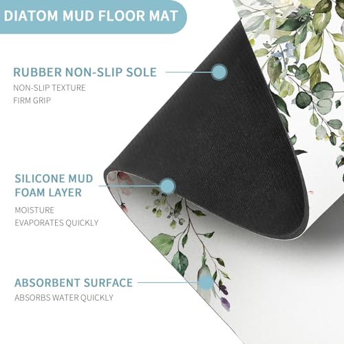 Gibelle Eucalyptus Leaves Bath Mat Rug Set 2 Piece, Super Absorbent Quick Dry Bathroom Rug Set, Non Slip Rubber Backed Bathroom Floor Mat for Tub Shower Sink (17"x24"+17"x24", Sage Green) - color: A001, size: 17" x 24" (2pcs)