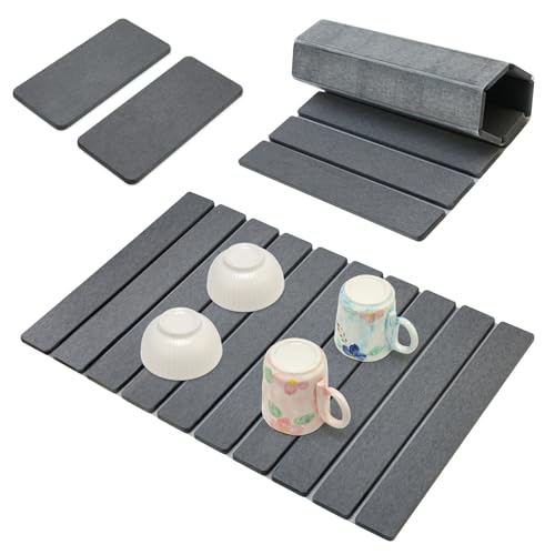 3 Pcs Large Stone Drying Mats for Kitchen Counter Diatomaceous Earth Dish Fast Dry Stone Sink Mat Dish Drying Matt Pad Water Absorbing Bathroom Trays Kitchen Countertop Diatomite Dish Draining Mat - color: Dark Gray