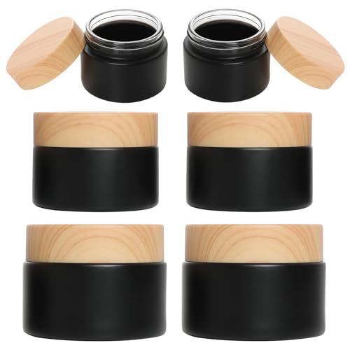 6Pcs Glass Lotion Cream Container with Lid Refillable Empty Sample Cosmetic Jar for Makeup Scrub Cream Toiletries Home Travel (Black,15ml,30ml,50ml) - color: Black, size: 15ml, 30ml, 50ml