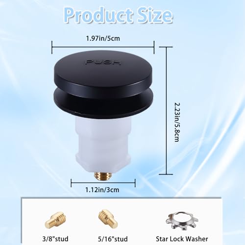 Universal Toe Touch Bathtub Drain Stopper - 3/8'' & 5/16'' Thread Studs with Star-Shaped Lock Washer, Matte Black (1 Pack) - color: Matte Black