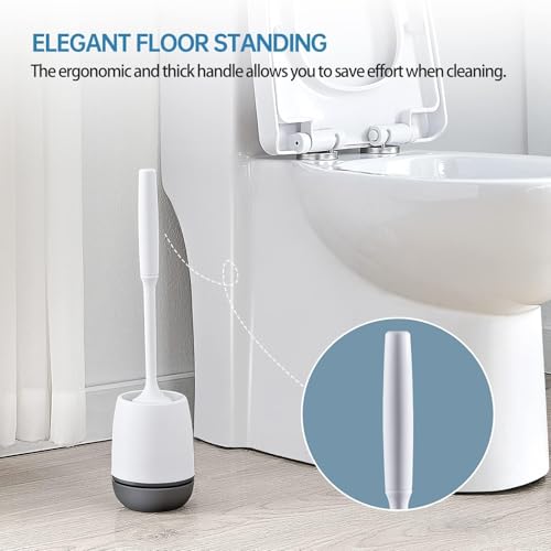 Toilet Brush, Toilet Bowl Brush and Holder Set for Bathroom, Toilet Cleaning Scrubber Brush for Bathroom for Deep Cleaning with Stiff Plastic Bristle, Ventilated Holder, Wall Mount Hook (White Head) - color: White Head