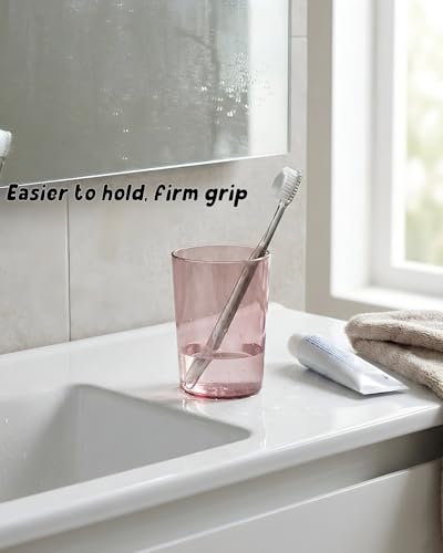 4 Pack Bathroom Tumbler Toothbrush Cups, Unbreakable Toothbrush Holders, Reusable Drinking Cups, Plastic Mouthwash Cup, Stackable Bathroom Brushing Cup 300ml(Red, Purple, Blue, Grey)