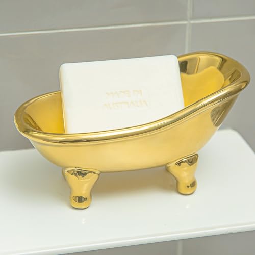 5.6" Ceramic Mini Bathtub Soap Dish Decortative Clawfoot Bathroom Soap Dish (Golden) - color: Golden