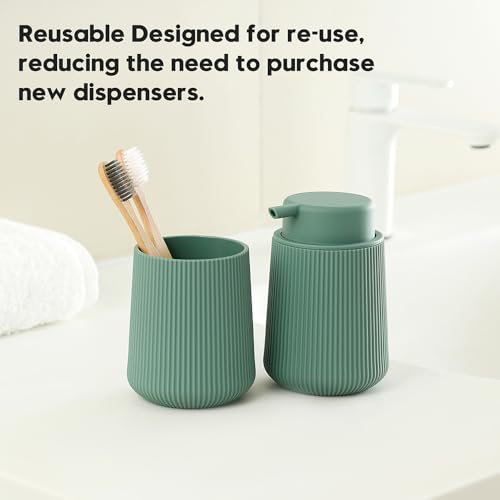YAUKPH Striped Foaming Hand Soap Dispenser with Leak-Proof Pump for Bathroom and Kitchen Countertop 11oz Sage Green - color: Sage Green, size: Foaming Dispenser