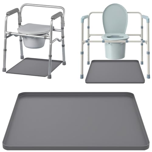 27" x 27" Bedside Commodes Mat, Bedside Toilet Floor Mat with Raised Edge for Floor Protector, Silicone Non-Slip Protective Mat for Under Commode Chair, Recyclable and Waterproof