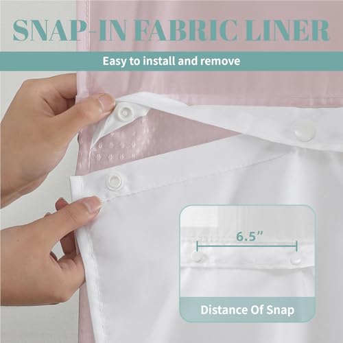 eachope BlushPink No Hook Waffle Weave Shower Curtain with snap-in Liner Replacement, 230GSM Waterproof Fabric Hotel Shower Curtain Set for Bathroom, Through Mesh Top Window,71Wx77H - color: Blushpink, size: 71"W x 77"L (Pack of 1)