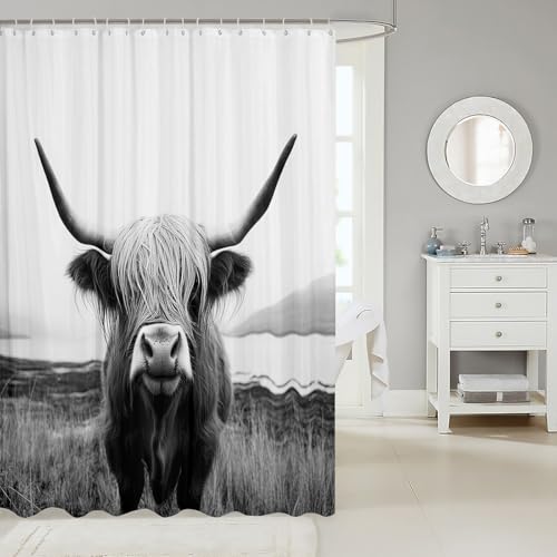 Highland Cow Shower Curtain Farmhouse Animal Milk Bath Curtain Funny Cute Cow Bathtub Shower Curtain Wildlife Shower Stall Curtain with Hooks Gray White Bathroom Sets Accessories 72" W x 72" L - color: Multi 07, size: 72"W x 72"L (Pack of 1)
