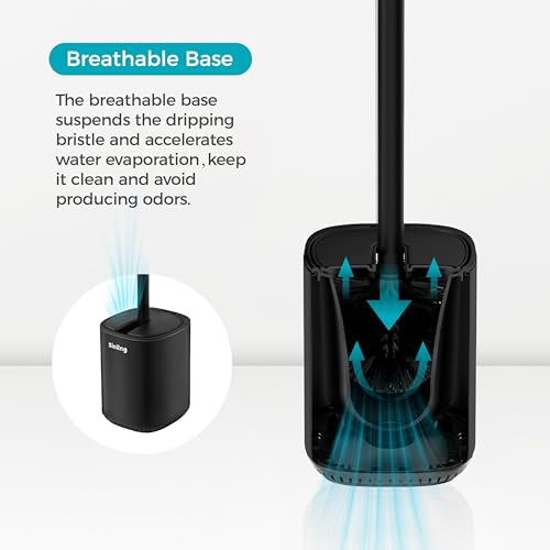 Toilet Brush and Holder Set Toilet Bowl Brush Stainless Steel Automatic Open lid Toilet Bowl Cleaner Brush with Durable Bristle Head Toilet Cleaning Brush for Bathroom - color: Black